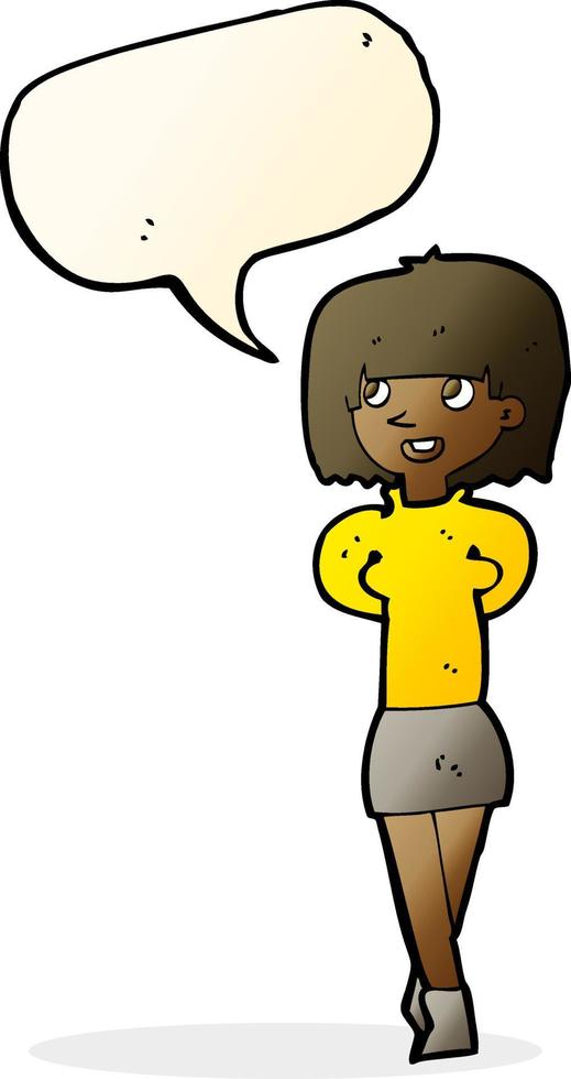 cartoon happy woman with speech bubble vector