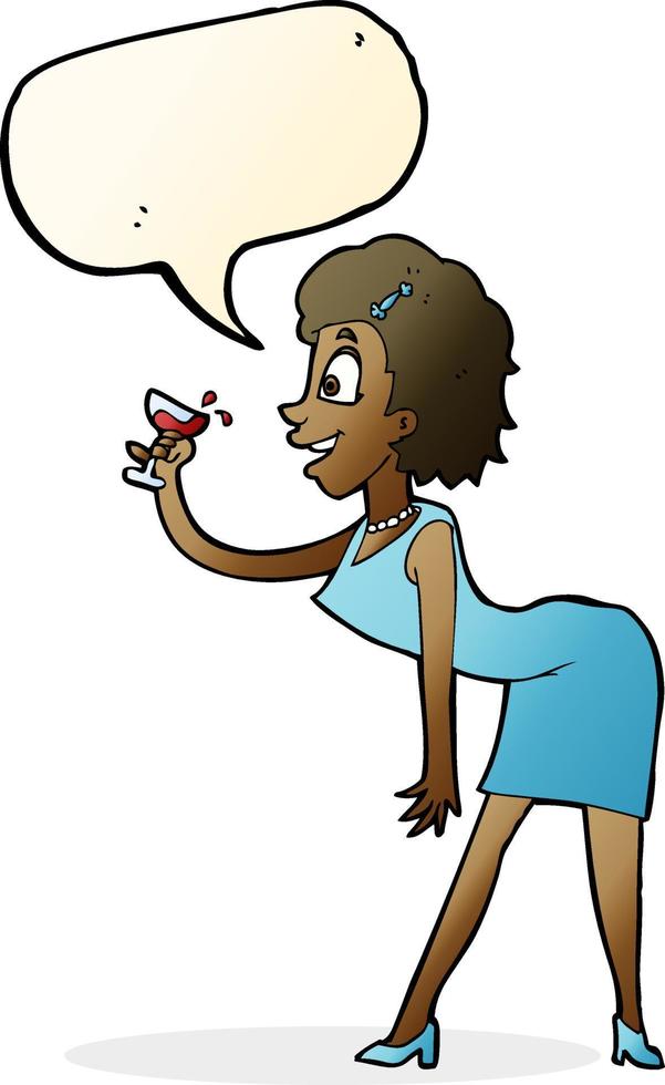 cartoon woman with drink with speech bubble vector