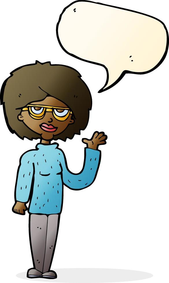 cartoon woman waving with speech bubble vector