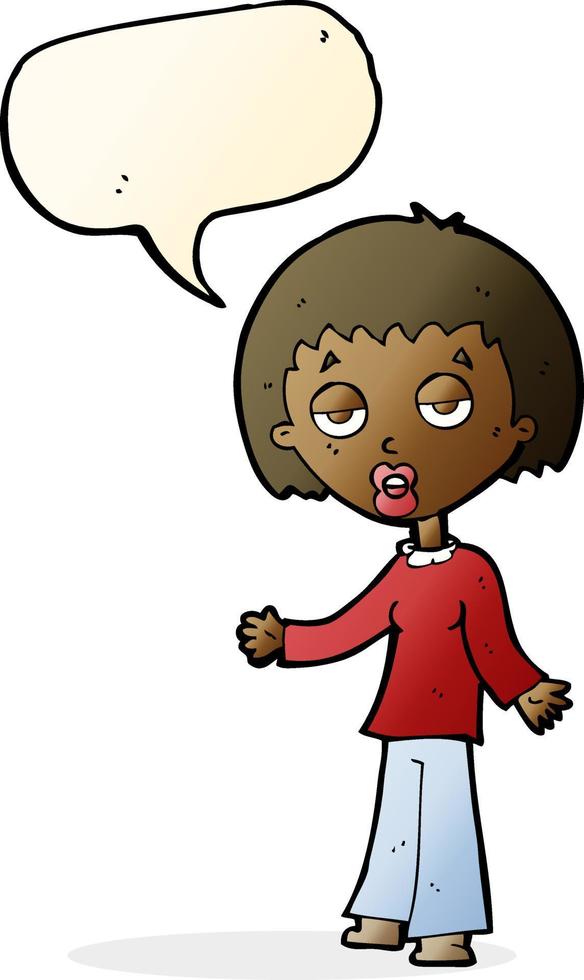 cartoon tired woman with speech bubble vector
