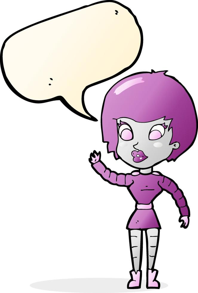 cartoon robot woman waving with speech bubble vector