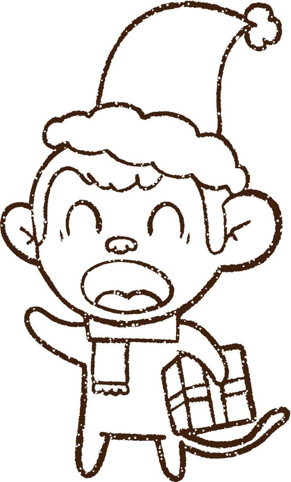 Christmas Monkey Charcoal Drawing vector