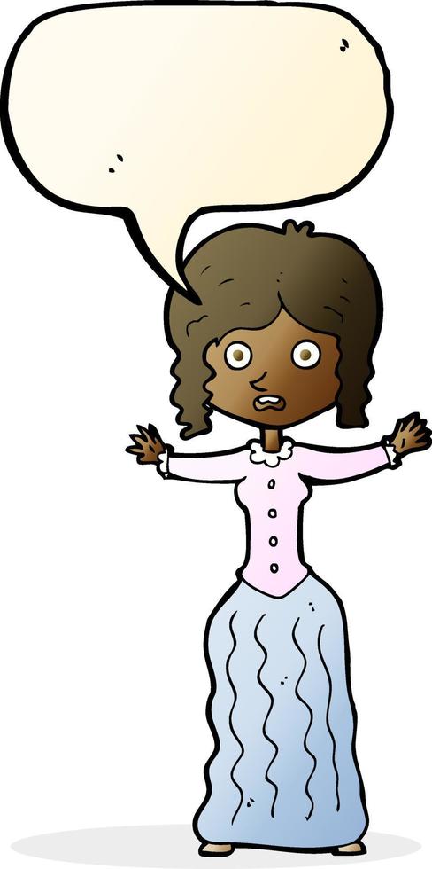 cartoon worried victorian woman with speech bubble vector