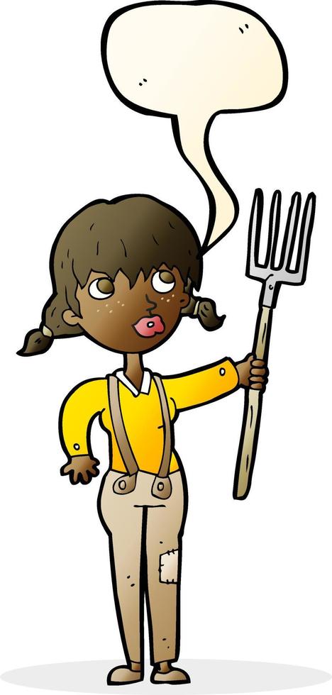 cartoon farmer girl with speech bubble vector