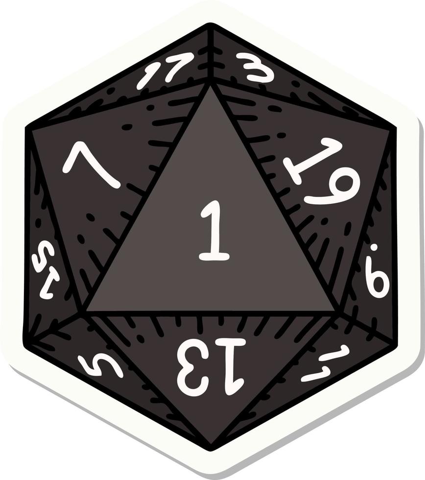 natural 1 D20 dice roll sticker vector