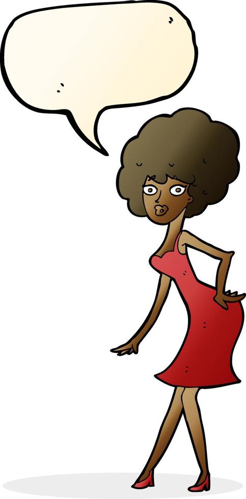 cartoon woman posing in dress with speech bubble vector