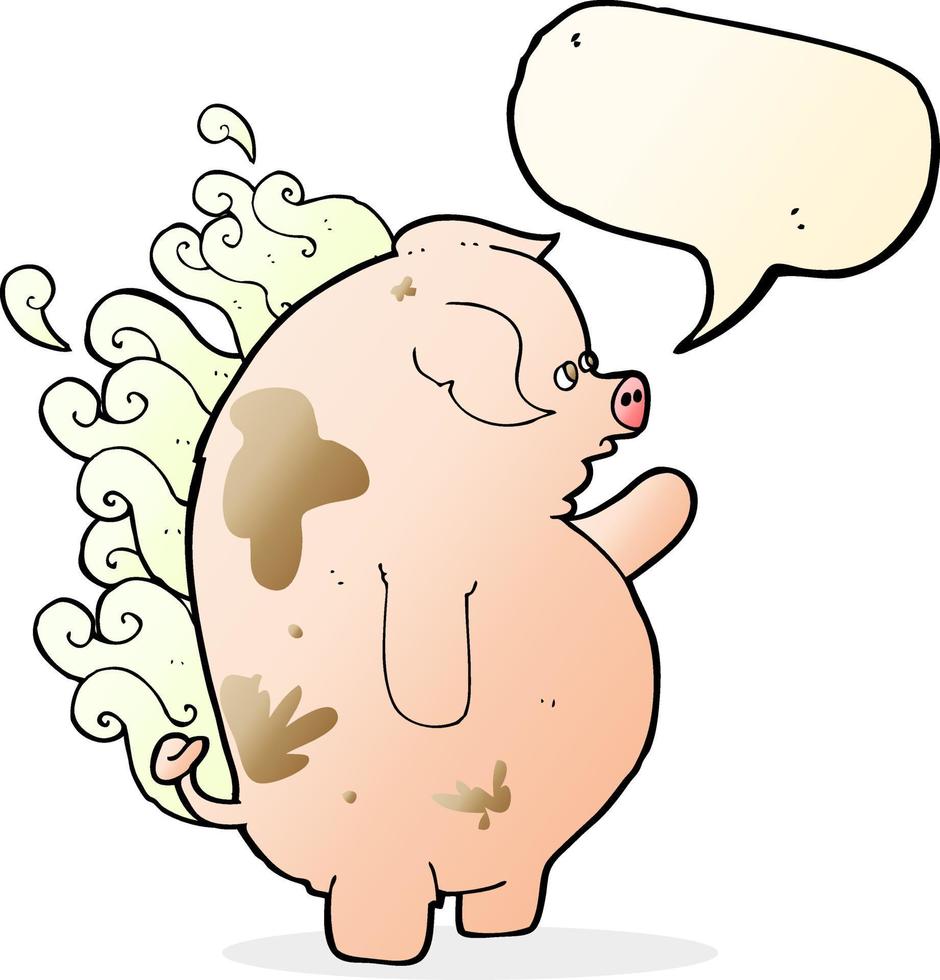 cartoon fat smelly pig with speech bubble vector