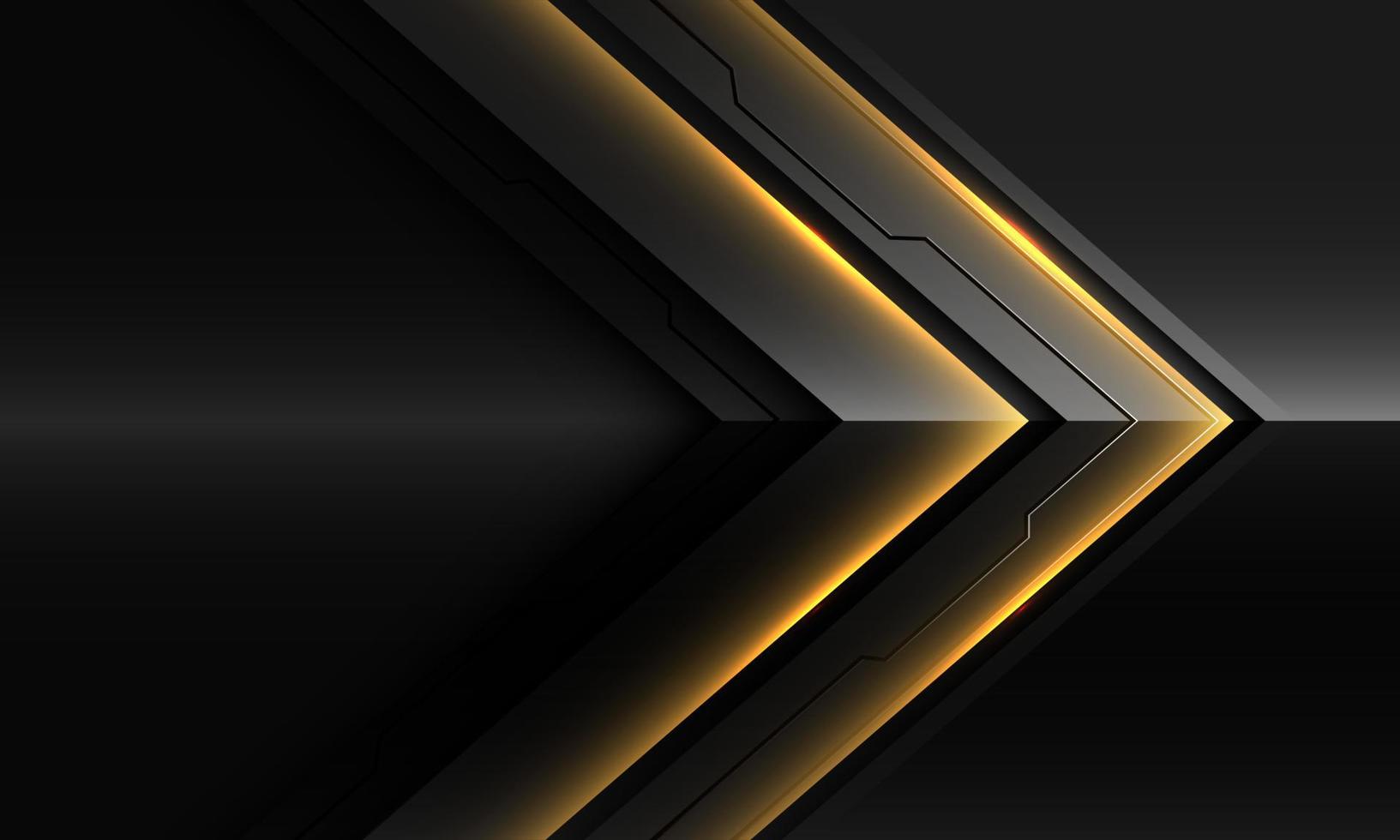 Abstract metallic arrow black line circuit cyber gold light direction geometric with blank space design modern futuristic technology background vector