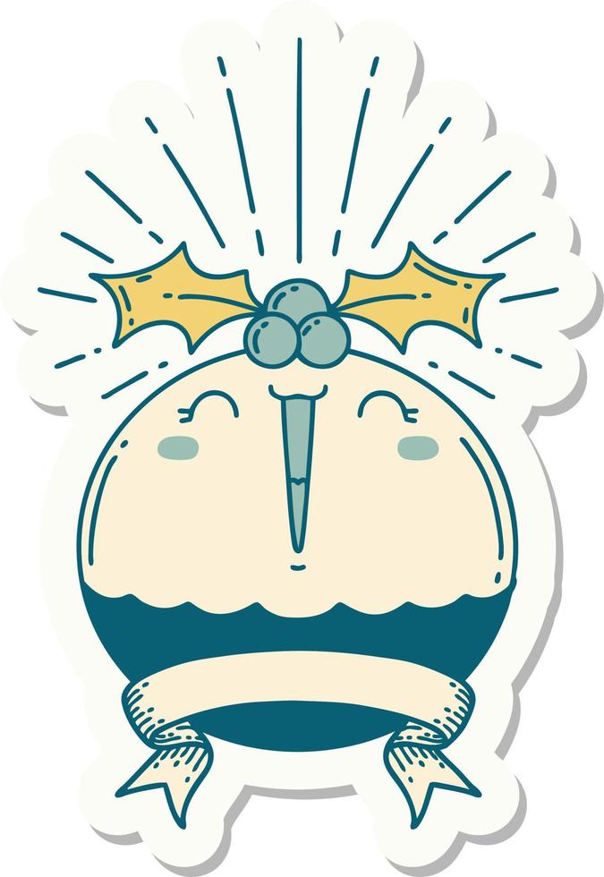 sticker of tattoo style singing christmas pudding vector