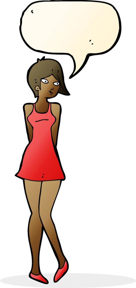 cartoon pretty woman in dress with speech bubble vector