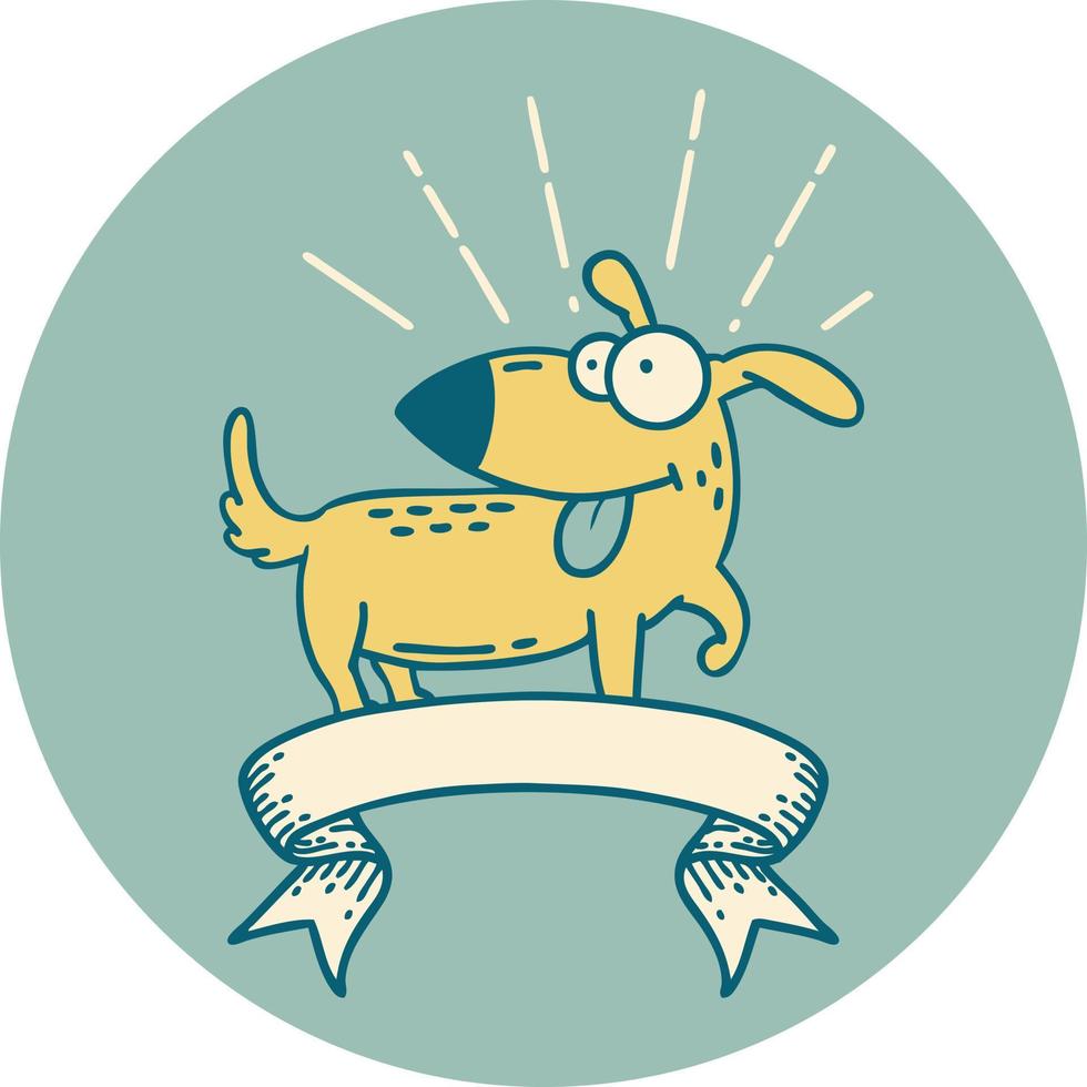 icono de perro feliz estilo tatuaje vector