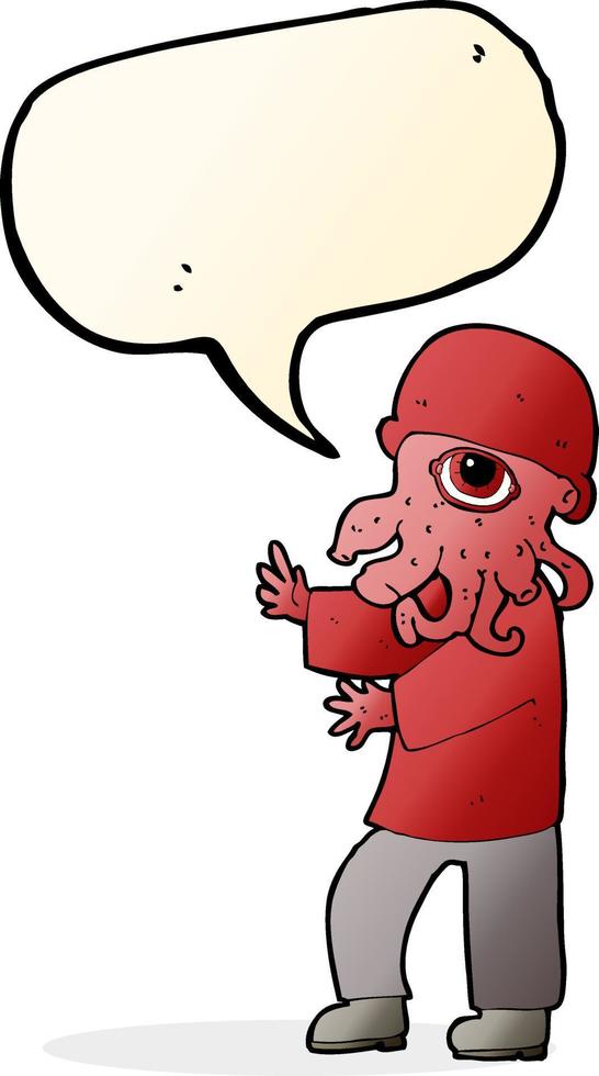 cartoon alien man with speech bubble vector