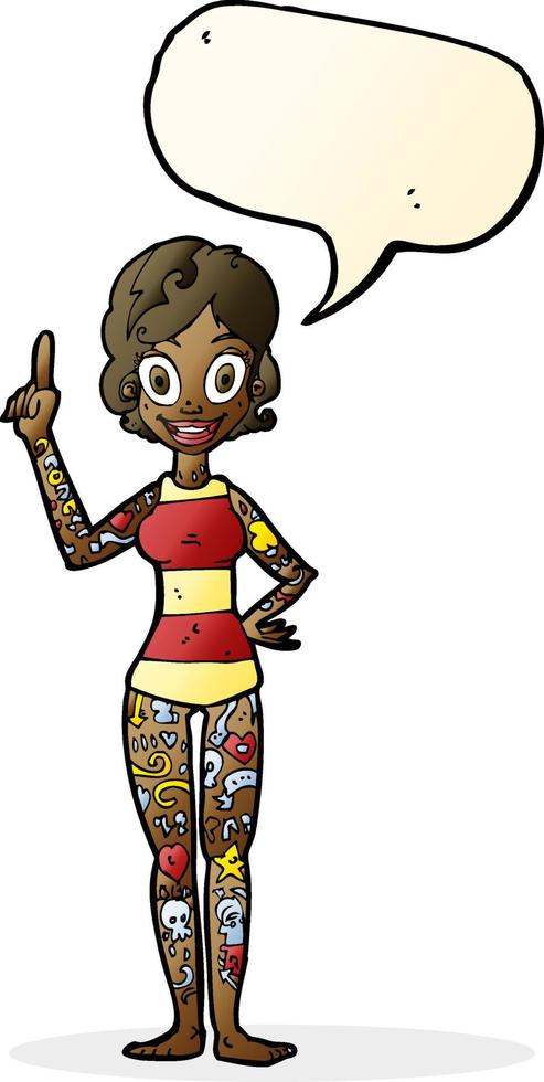 cartoon woman covered in tattoos with speech bubble vector