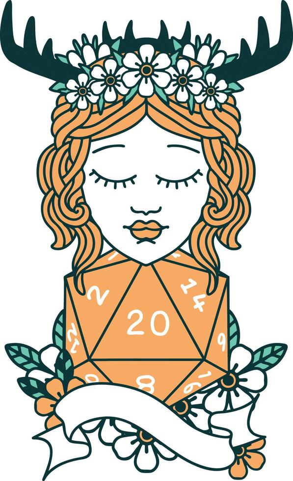human druid with natural twenty dice roll illustration vector