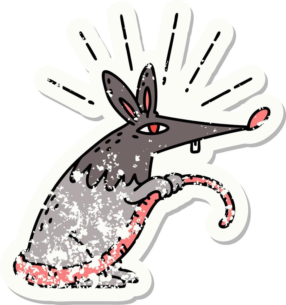 grunge sticker of tattoo style sneaky rat vector