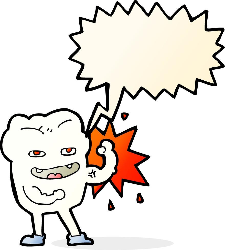 cartoon strong healthy tooth with speech bubble vector