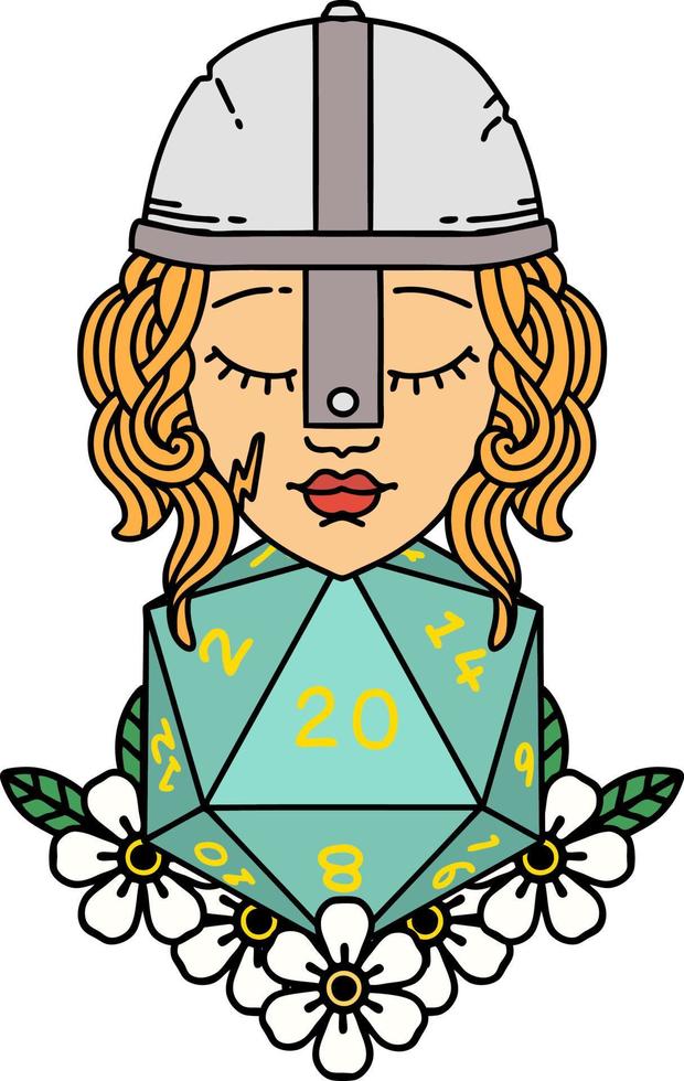 human fighter with natural 20 D20 dice roll illustration vector