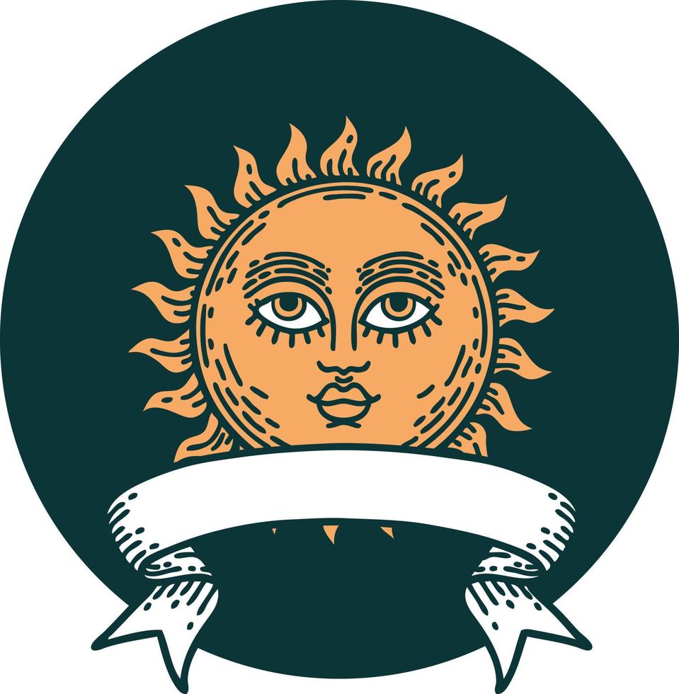 icon with banner of a sun with face vector