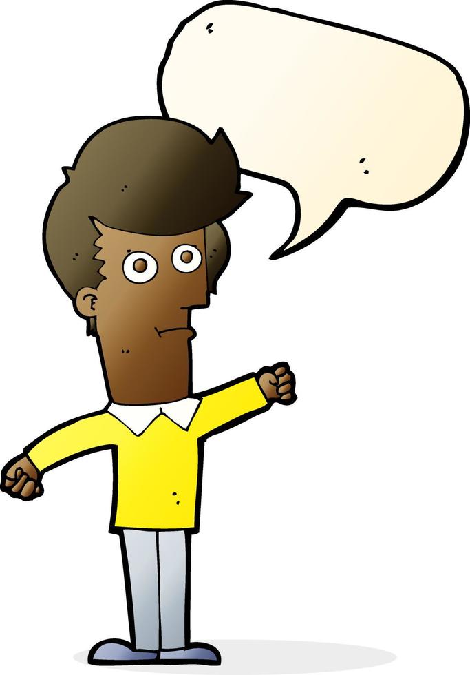 cartoon man punching with speech bubble vector