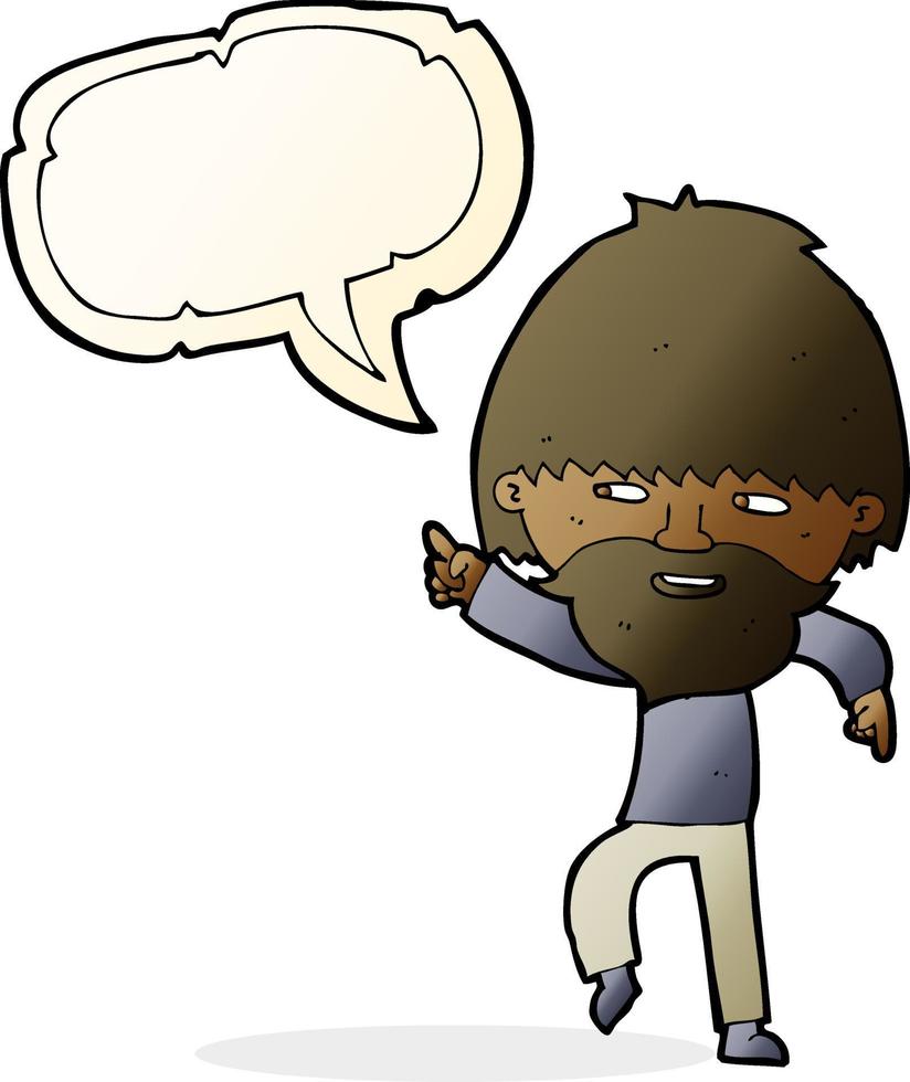 cartoon bearded man pointing and laughing with speech bubble vector