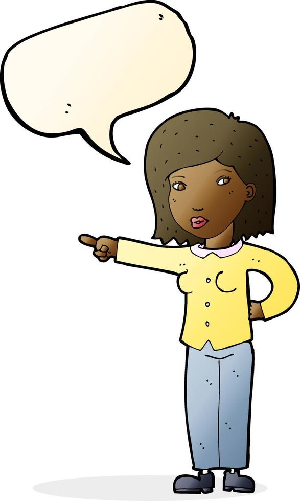 cartoon woman pointing with speech bubble vector