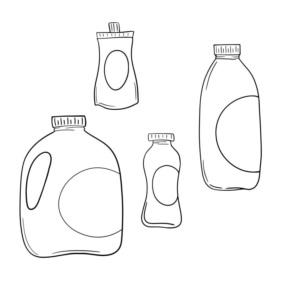 conjunto monocromático de ilustraciones, varios recipientes de plástico  ligero con leche, botella de leche, ilustración vectorial en estilo de  dibujos animados sobre un fondo blanco 12299886 Vector en Vecteezy