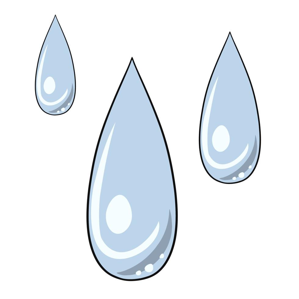 A set of large elongated water droplets, splashes, vector illustration in cartoon style on a white background