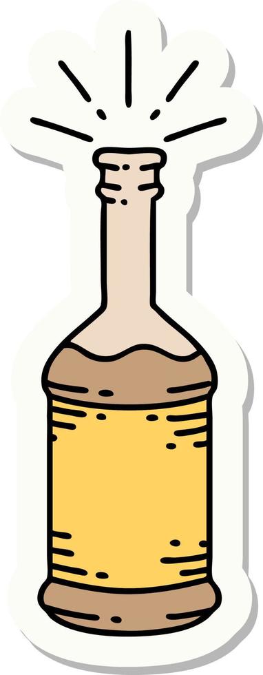 sticker of tattoo style beer bottle vector