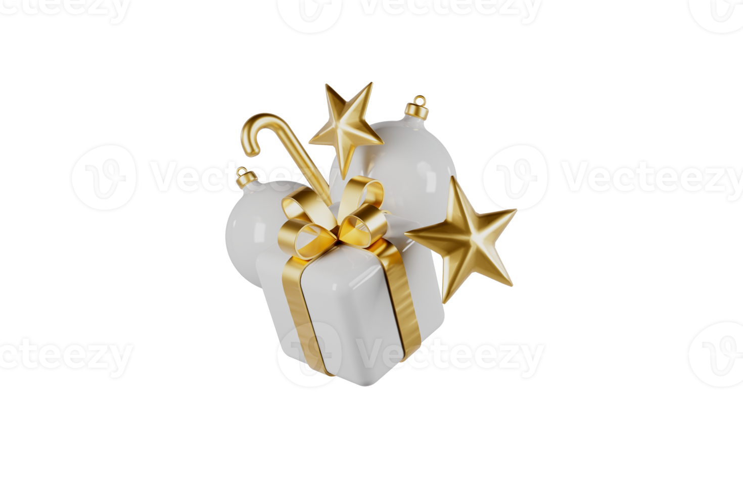 Christmas gift box with gold toys 3d render png