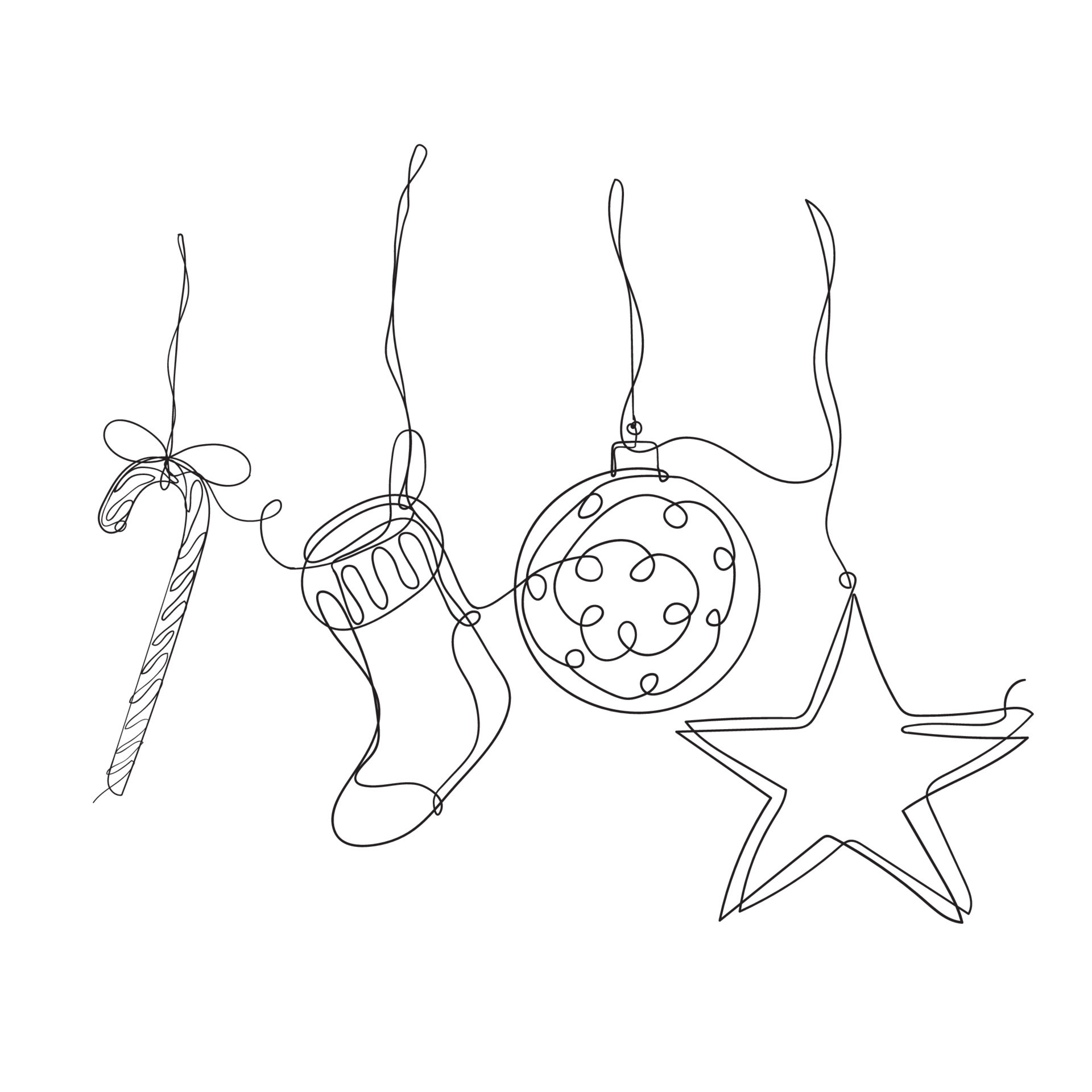 continuous line drawing hanging christmas decorations collection ...