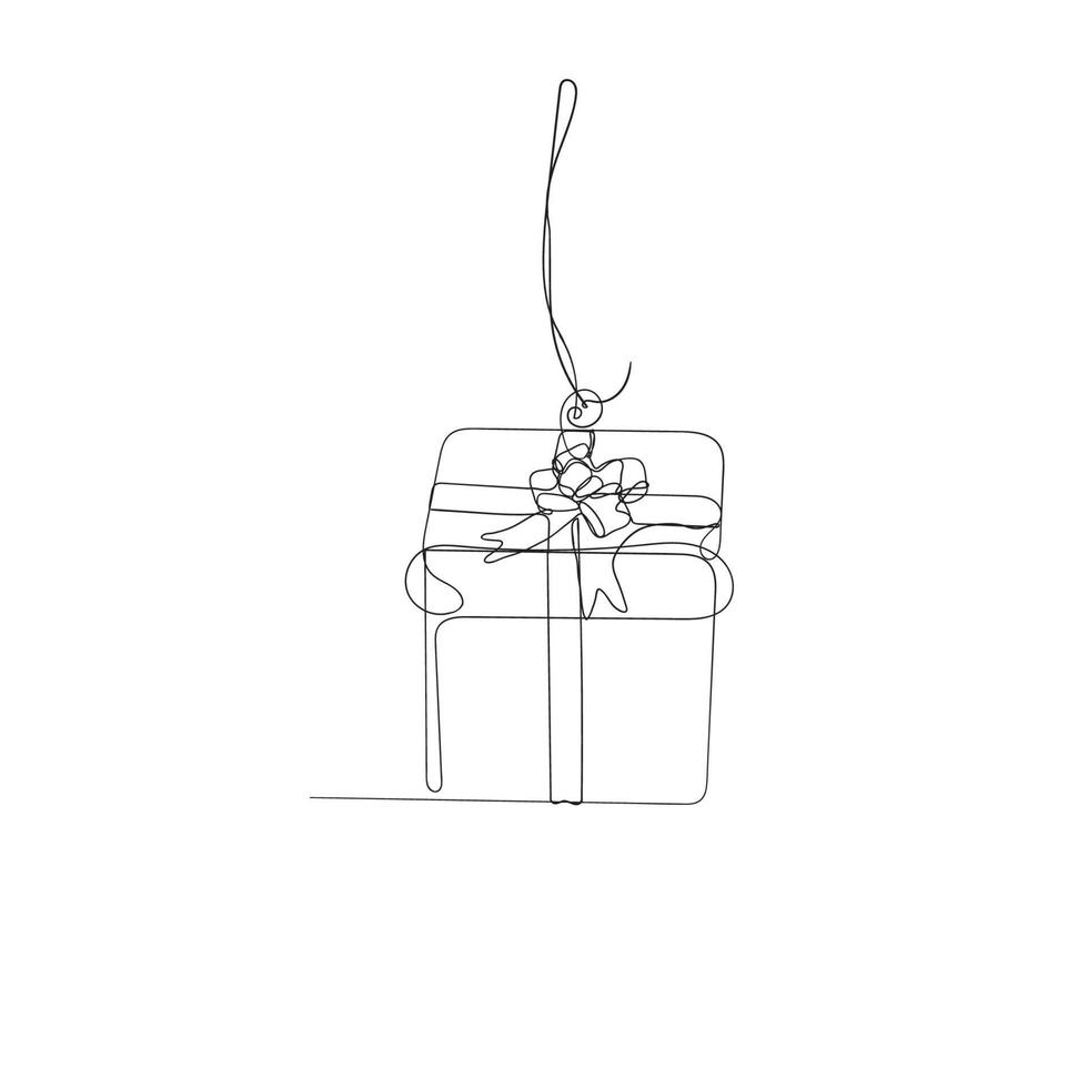 vector de ilustración de caja de regalo colgante de dibujo de línea continua