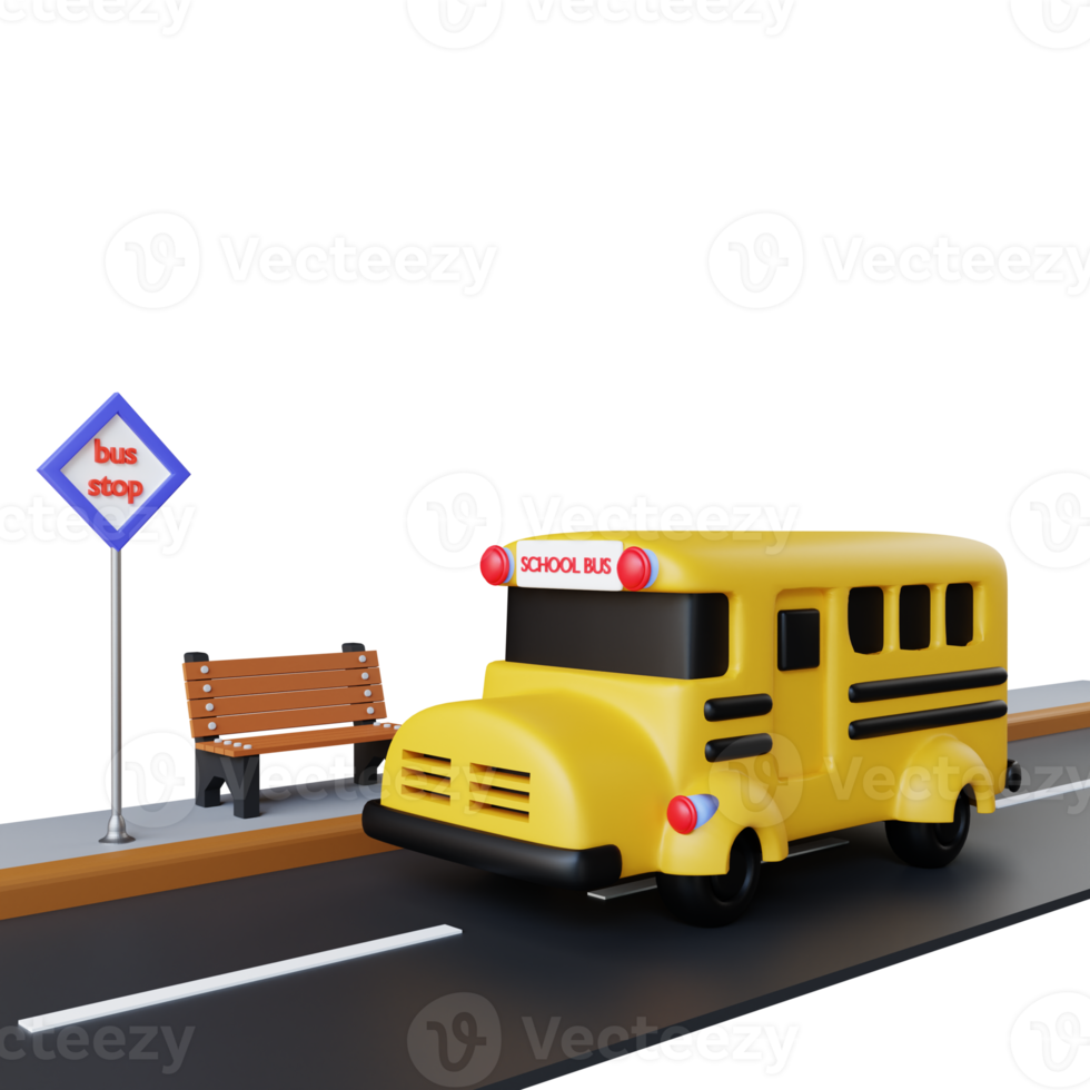 3d render school bus with road png