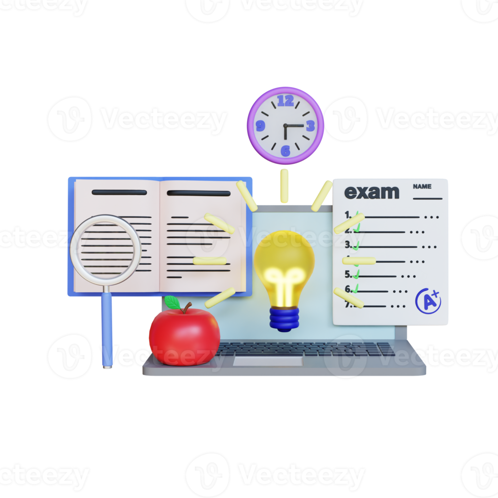 3d render Online exam education png