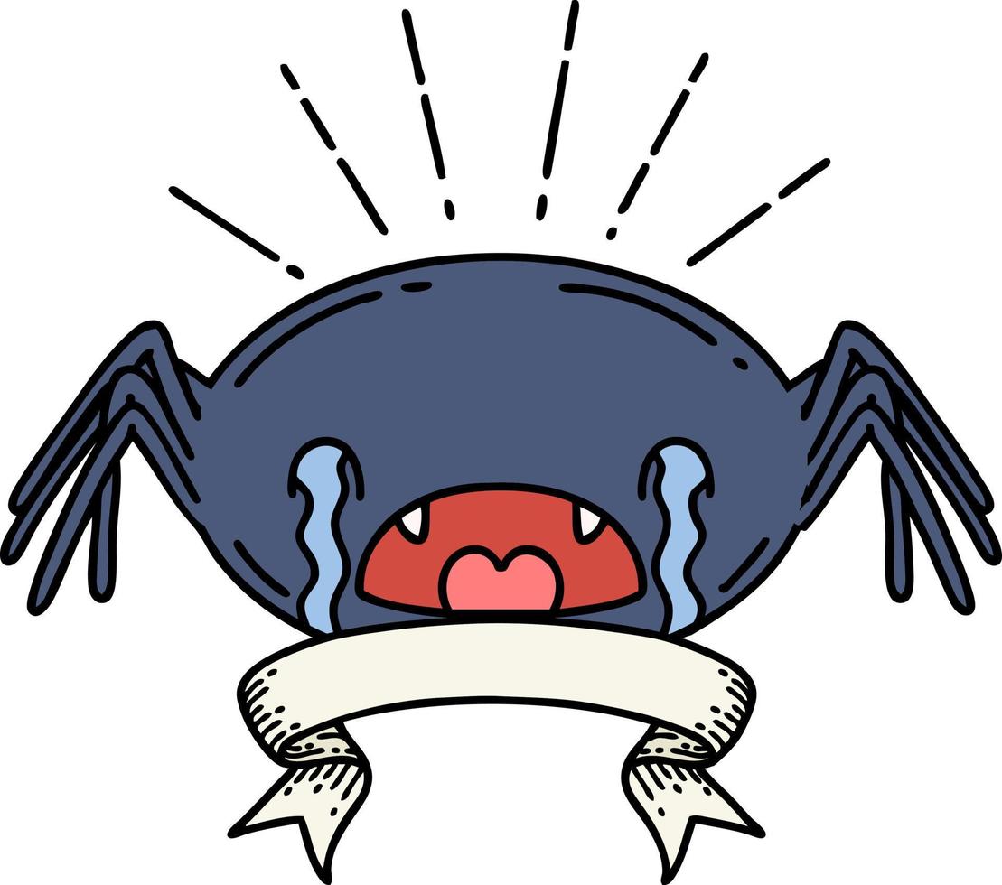 banner with tattoo style crying spider vector