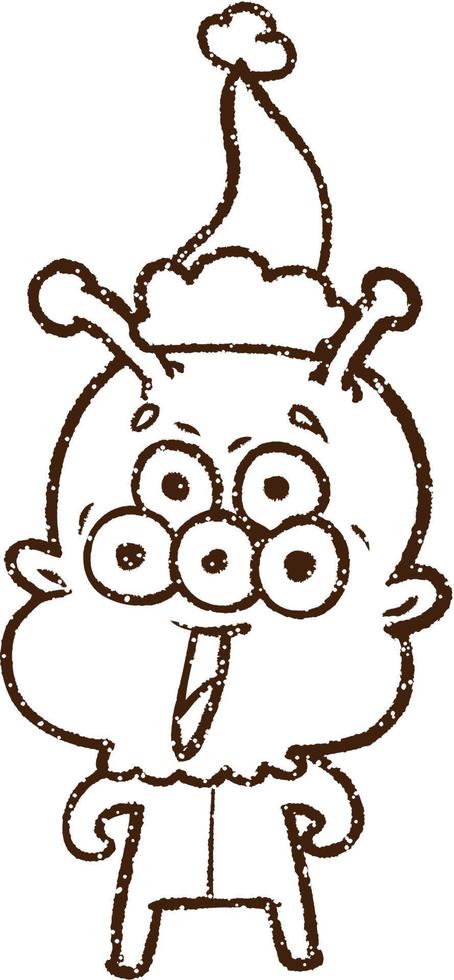 Christmas Alien Charcoal Drawing vector