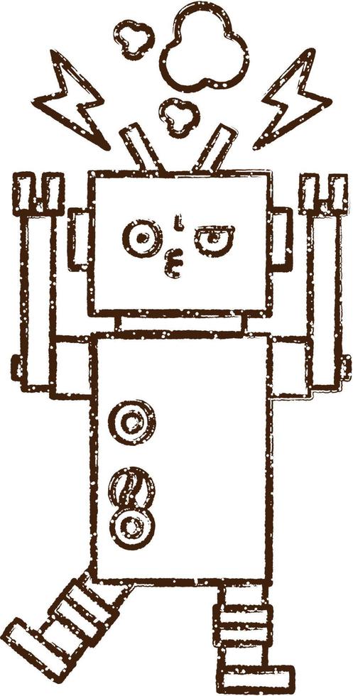 Crazy Robot Charcoal Drawing vector