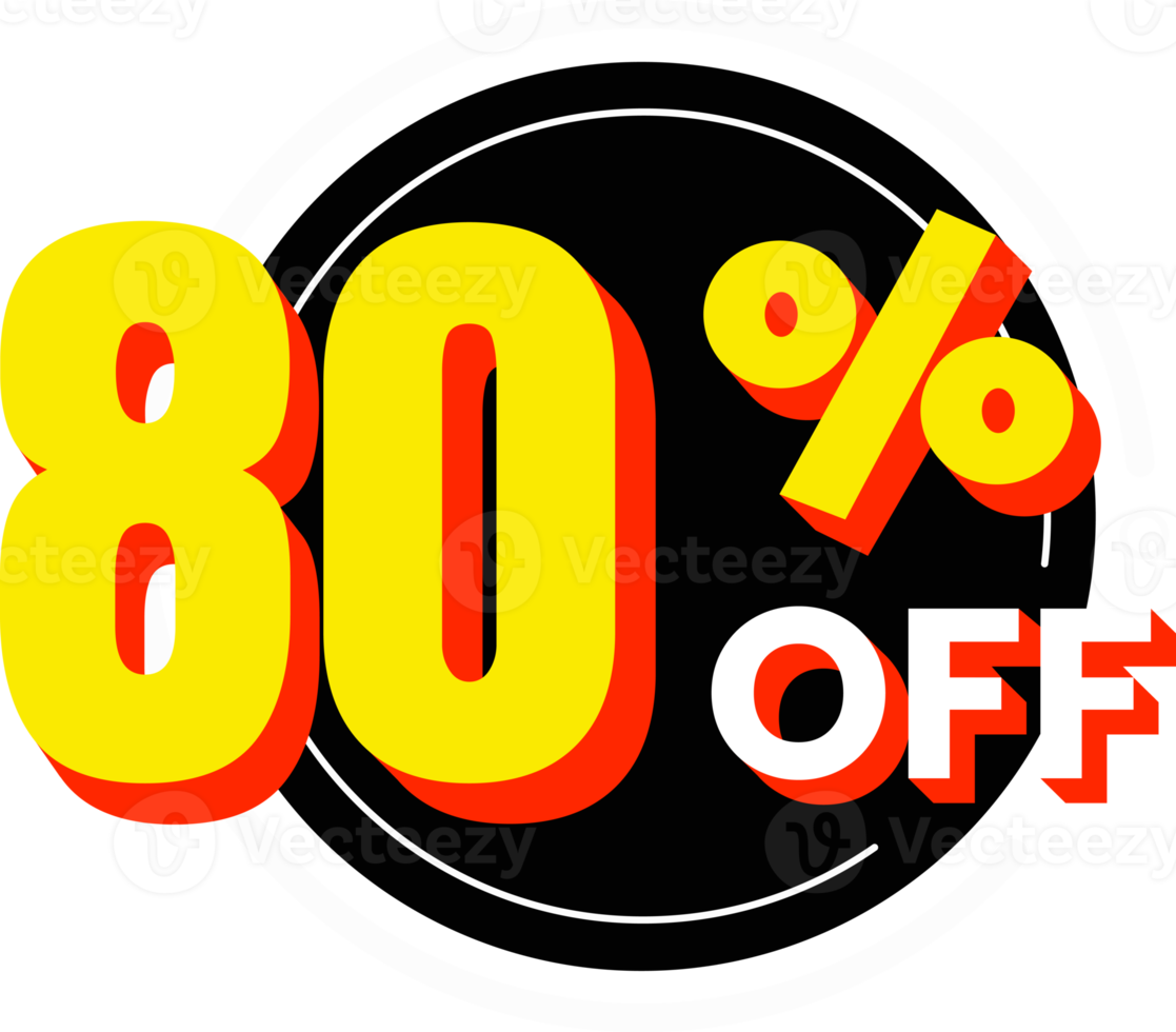 80 percent off discount number with circle element png