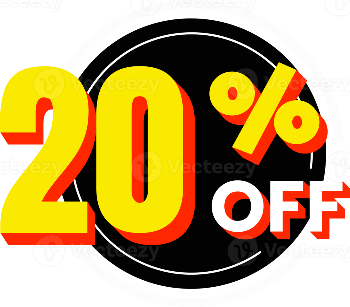 20 percent off discount number with circle element png