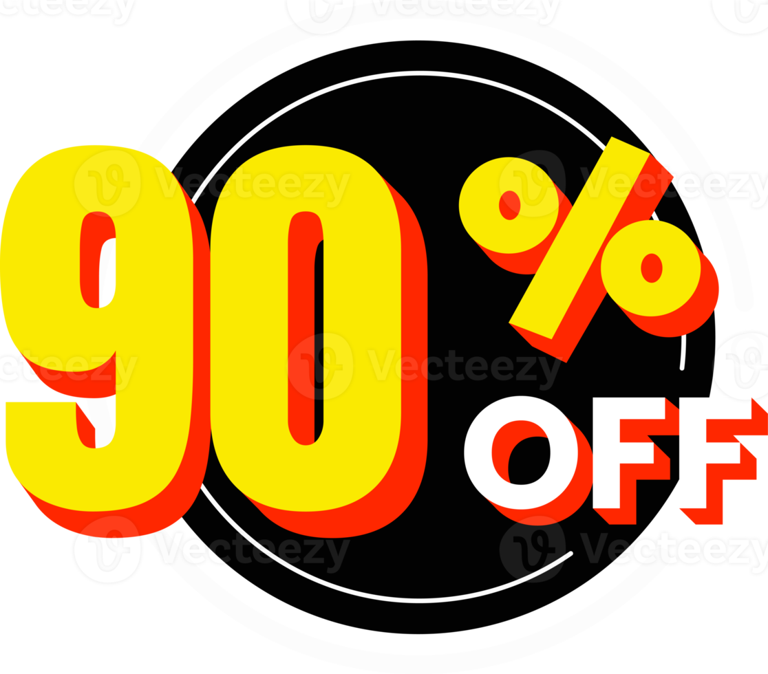 90 percent off discount number with circle element png