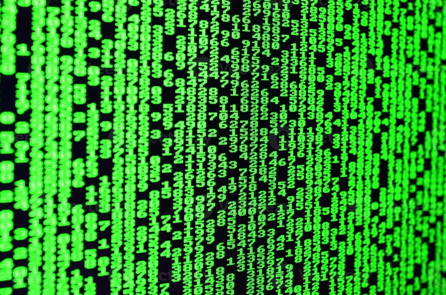 Macro of password selection on the monitor of the office computer. The concept of hacking the protection of a personal data keeper. The stream of supposed digital passwords of four and five digits photo