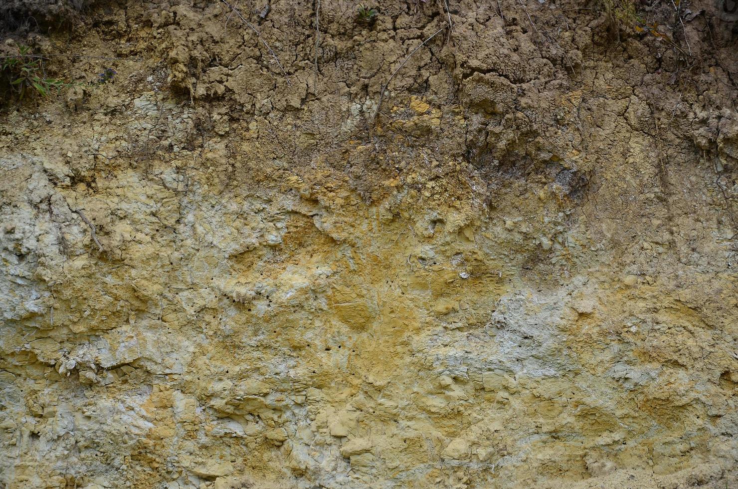 Texture of a wall of solid yellow and brown sand in a sandy quarry photo