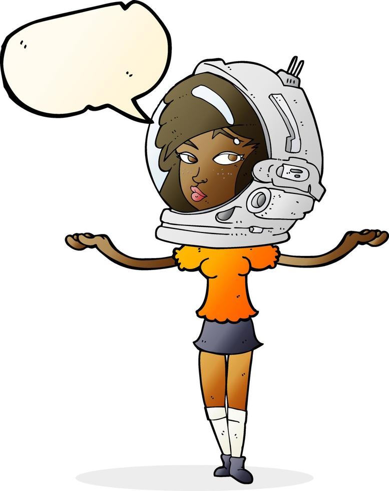 cartoon woman wearing space helmet with speech bubble vector