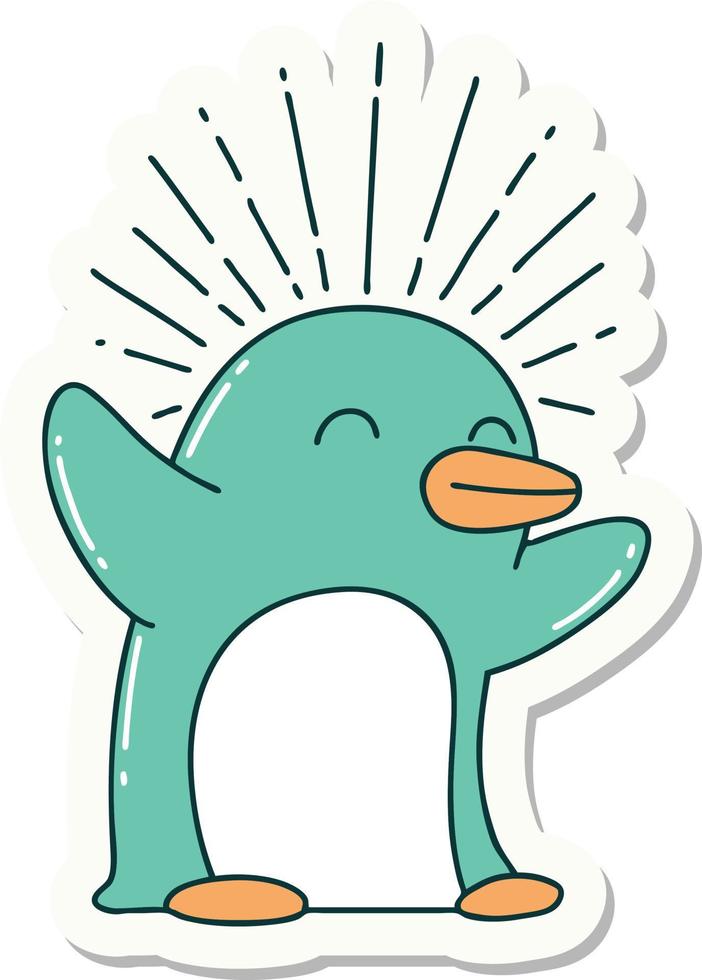sticker of tattoo style happy penguin vector