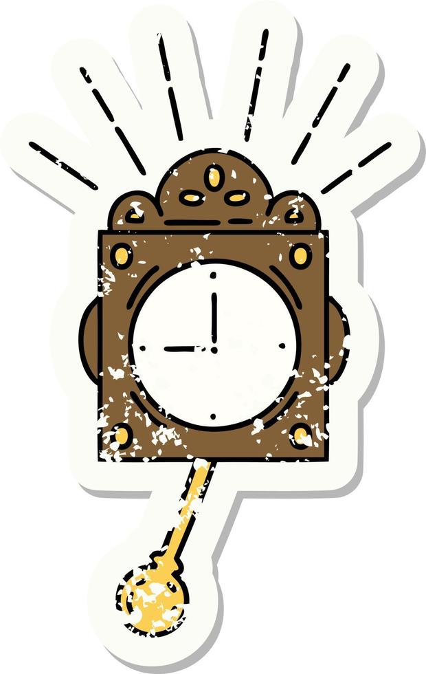 grunge sticker of tattoo style ticking clock vector