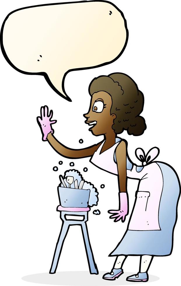 cartoon housewife washing up with speech bubble vector