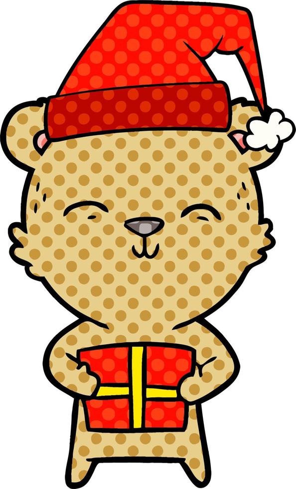 happy cartoon bear with gift vector