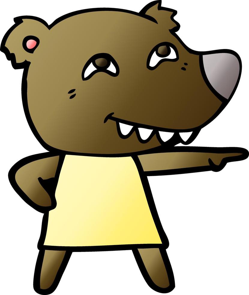 cartoon pointing bear girl showing teeth vector