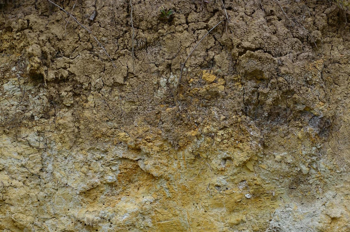 Texture of a wall of solid yellow and brown sand in a sandy quarry photo