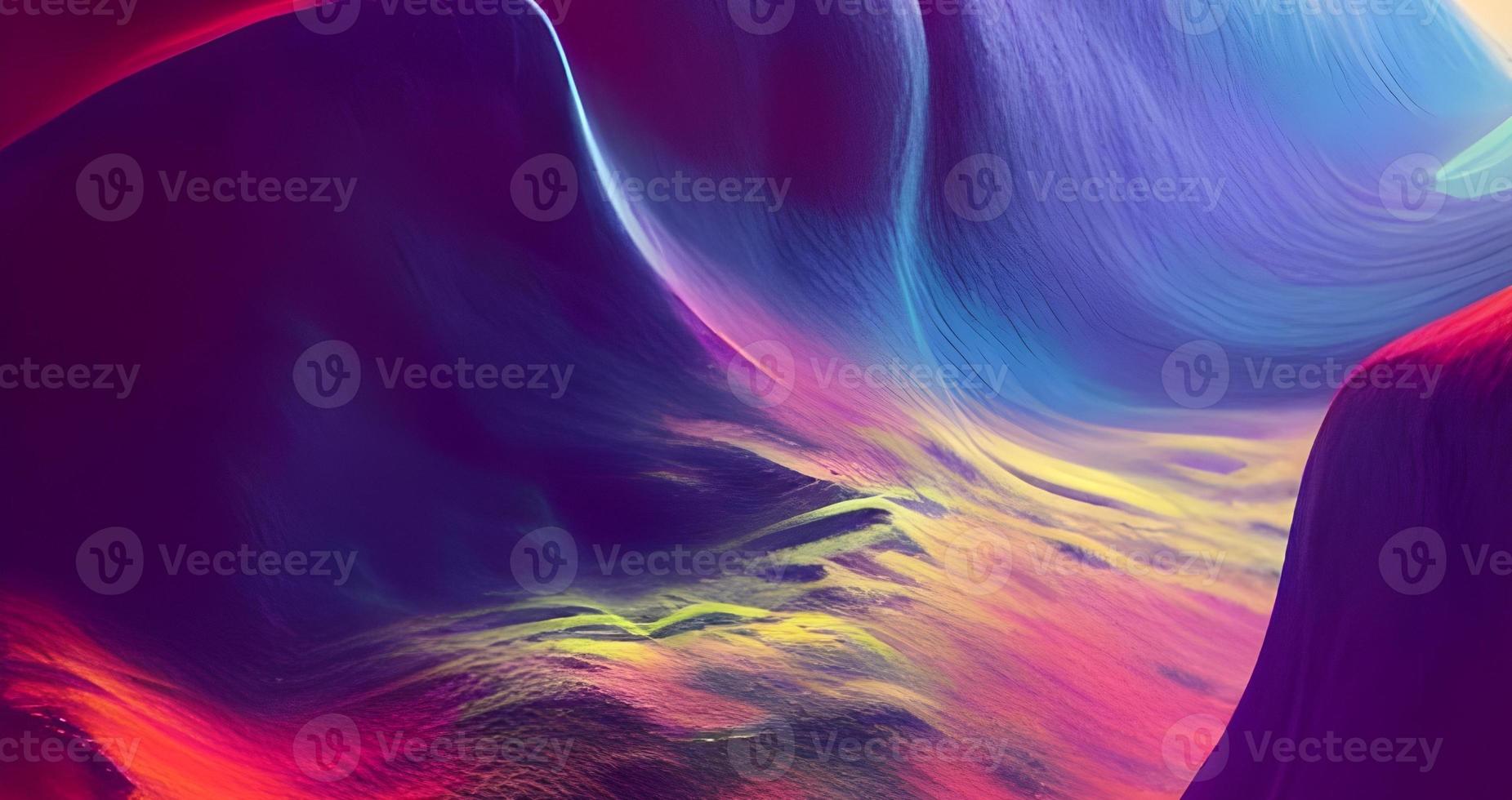 Red sunset over double level mountains illusion vector illustration. Colorful fantasy digital art for background, wallpaper, text, cover, card, brochure, banner, web design, poster, etc. photo