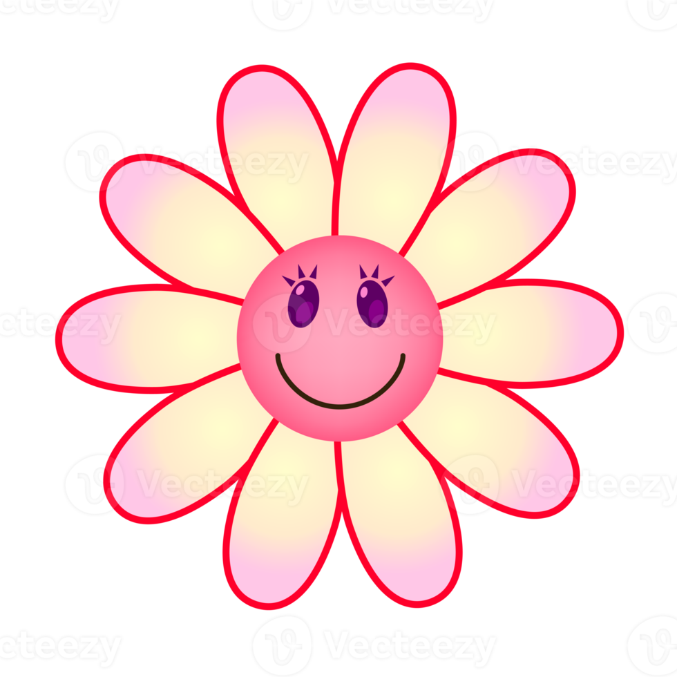 Smiling flowers with vibrant gradient colors. PNG with transparent background.